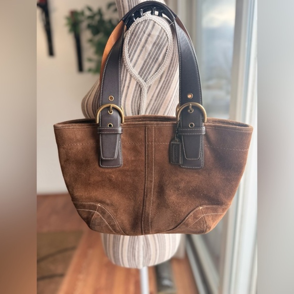 COACH Y2K suede buckle Brown Suede Shoulder Bag RARE
